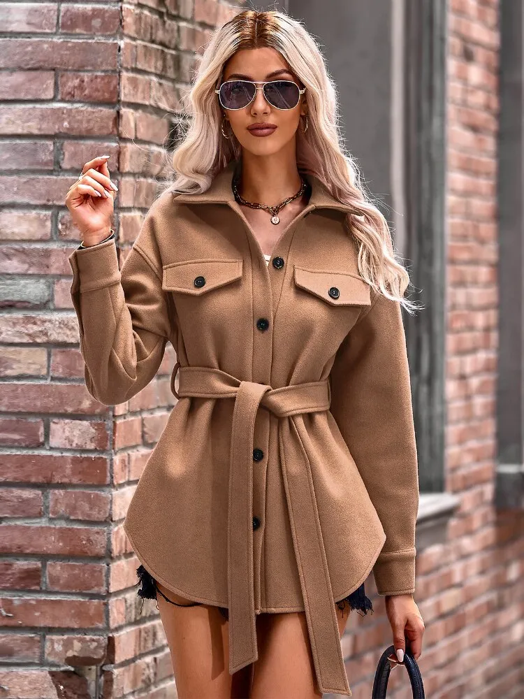 Amy Fashion - Elegant Long Sleeve Knit Casual Wool Coat