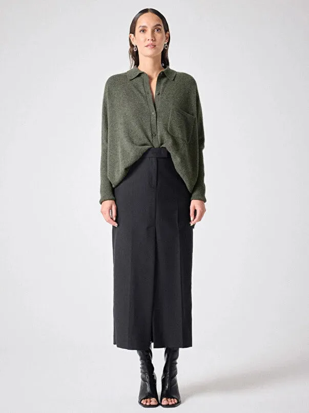 Andrea Khaki Cashmere Shirt Poncho Jumper