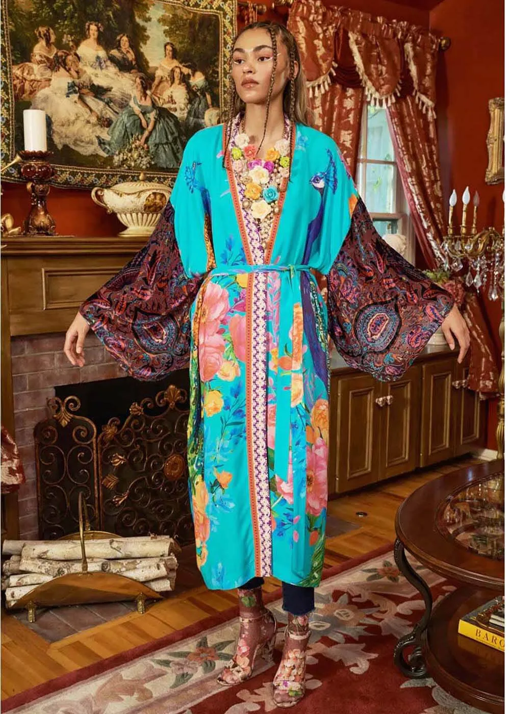 Aratta Peacock Kimono Aqua Blue