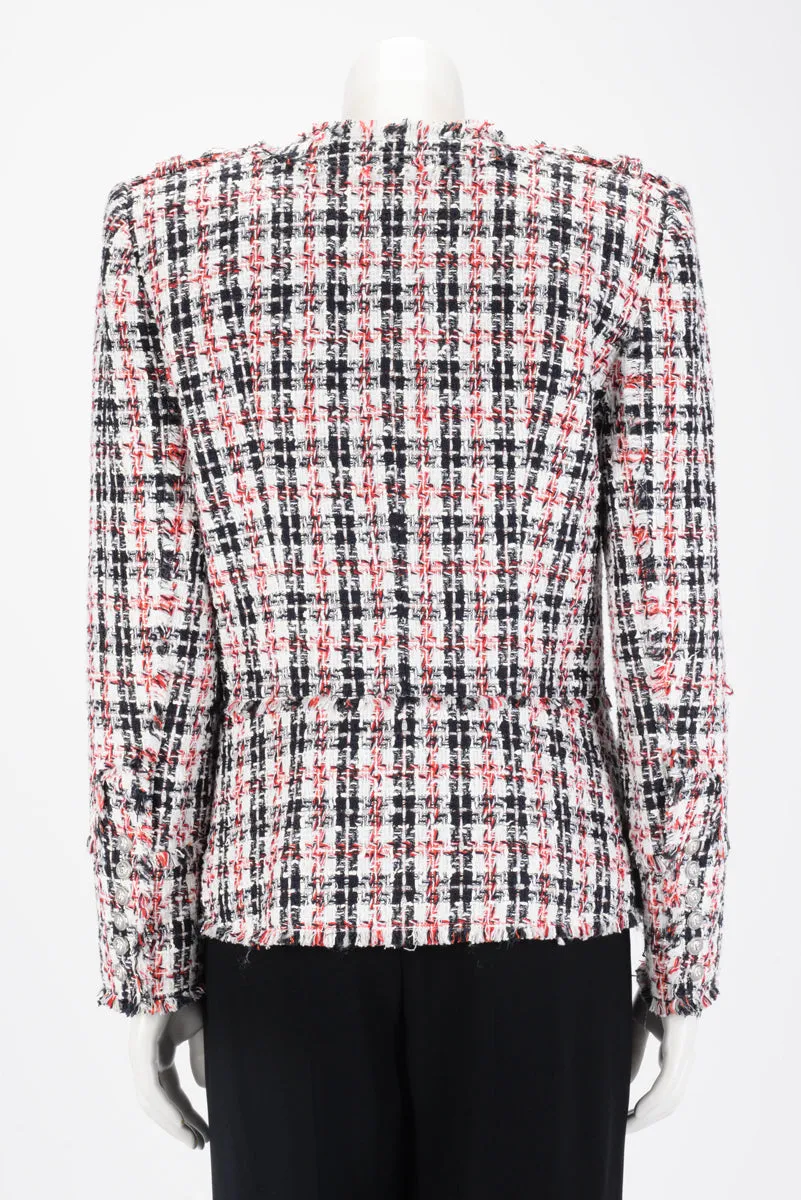 Balmain Navy & Red Check Tweed Jacket FR 40