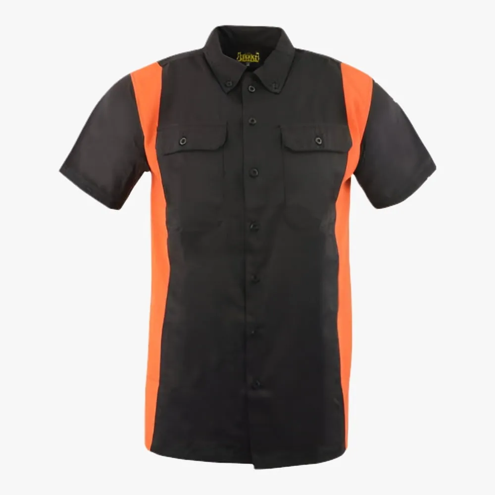 Biker Clothing Co. MDM11675.94 Men's Black and Orange Button Up Heavy-Duty Work Shirt | Classic Mechanic Work Shirt