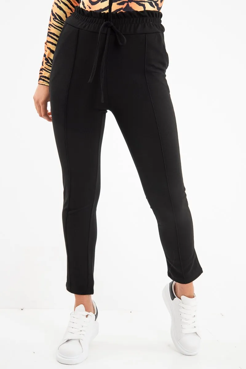 Black Drawstring Seam Front Tailored Joggers - Lissie