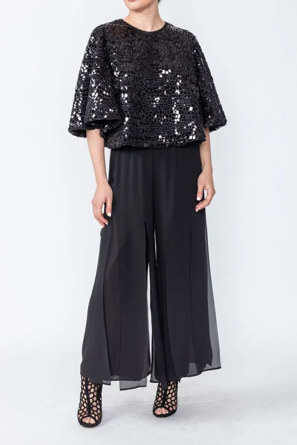 Black Flowy Overlay Pant