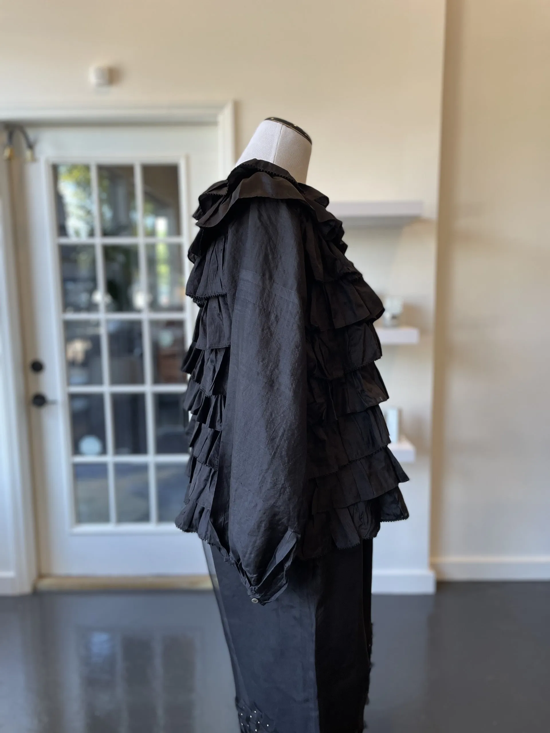 Black Silk Ruffle Blouse