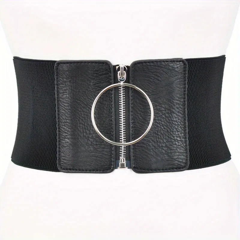 Black Wide Girdle Belt Elegant Elastic Dress Coat Accessory