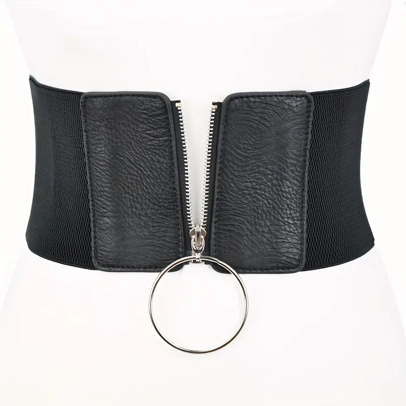 Black Wide Girdle Belt Elegant Elastic Dress Coat Accessory