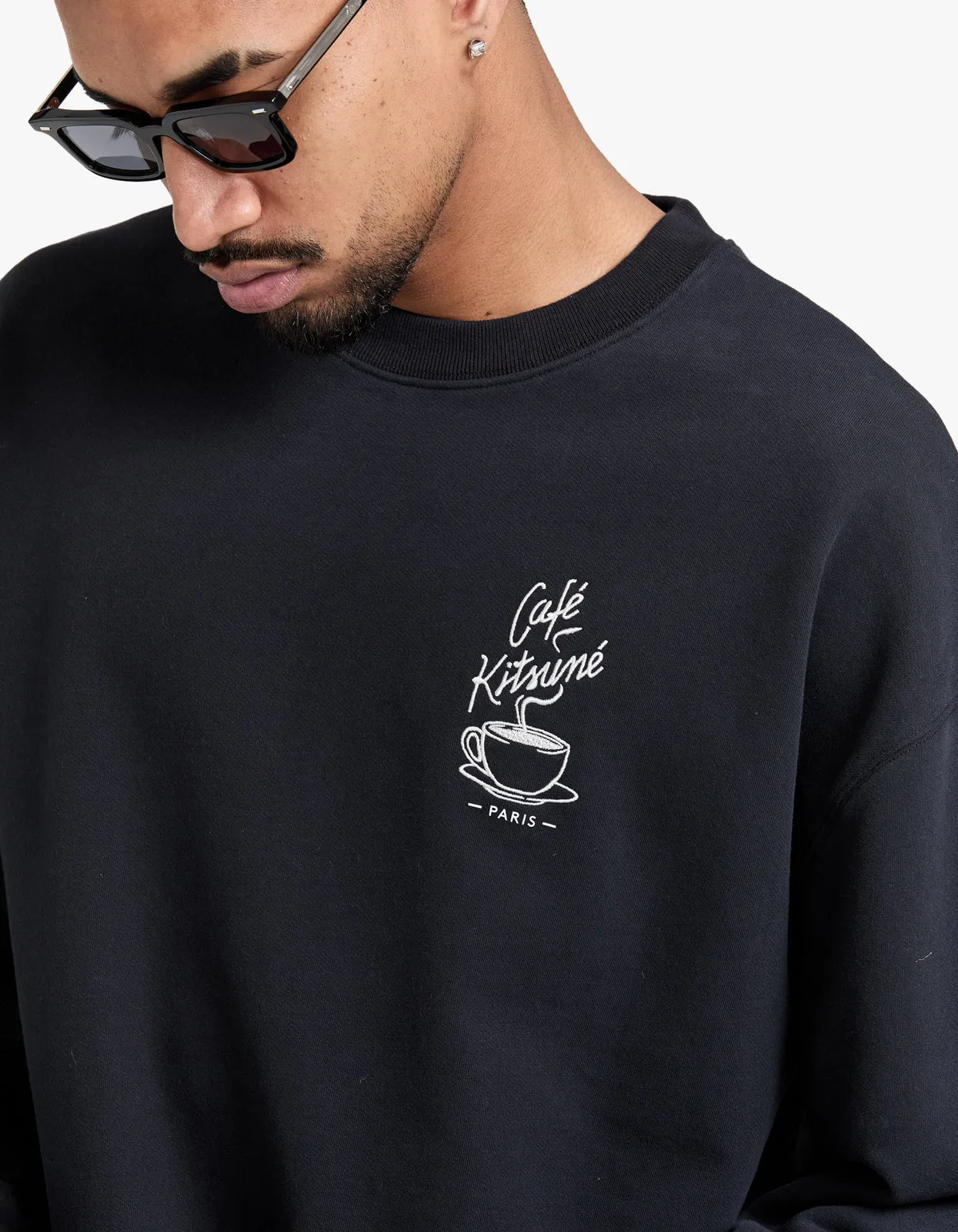 Cafe Kitsune Coffee Cup Relaxed Sweatshirt - Black P199