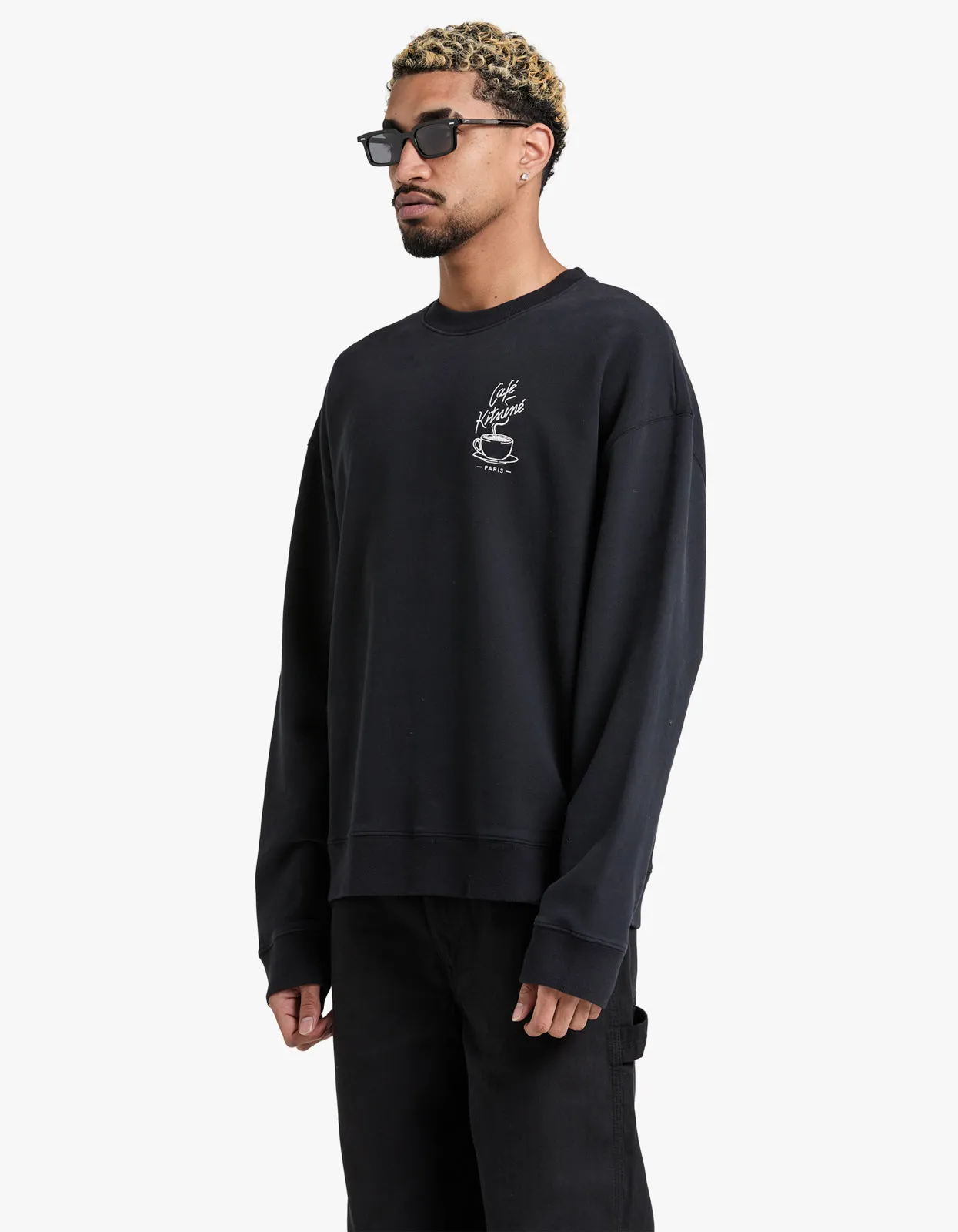 Cafe Kitsune Coffee Cup Relaxed Sweatshirt - Black P199