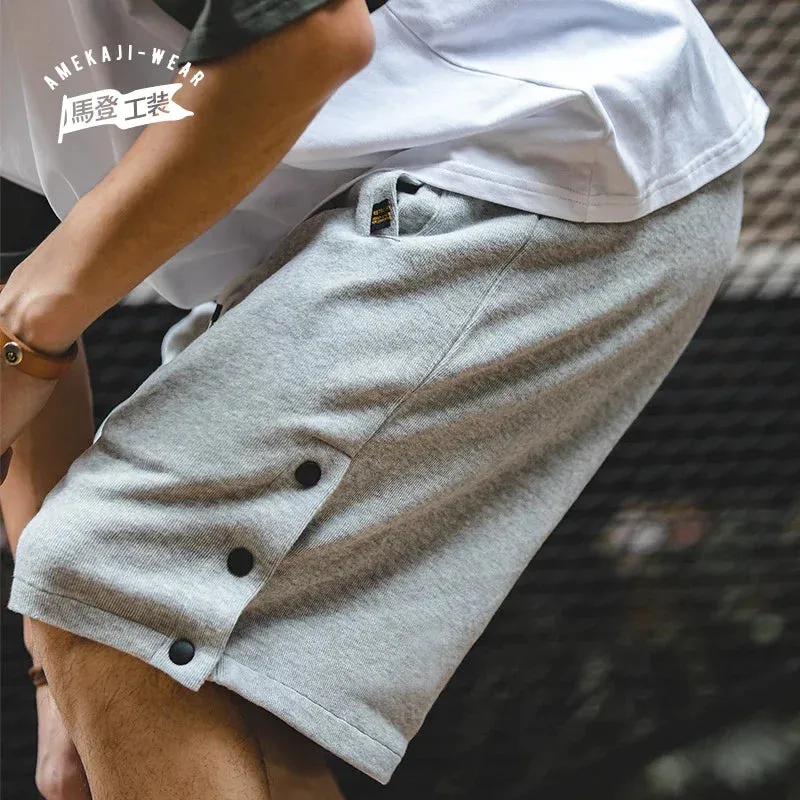 Casual Cargo Knitted Basketball Work Cotton Shorts with Tactical Buttoned Pocket