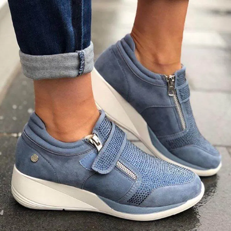 Chunky Suede Velcro Zipper Sneakers