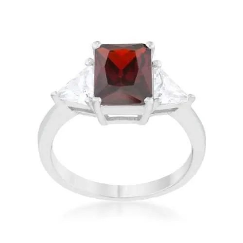 Classic Garnet Rhodium Engagement Ring