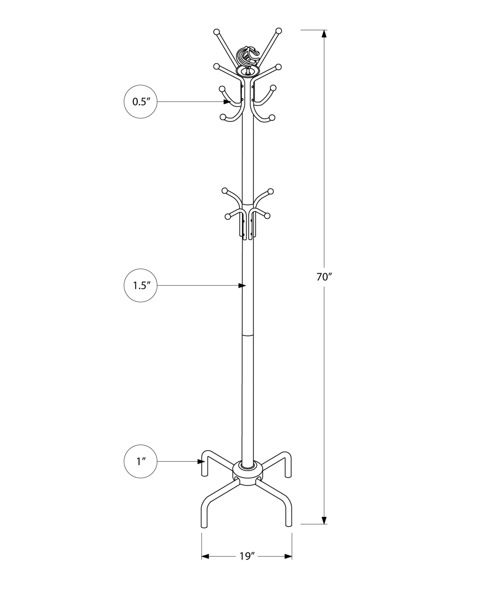 Coat Rack - 70"H / Black Metal