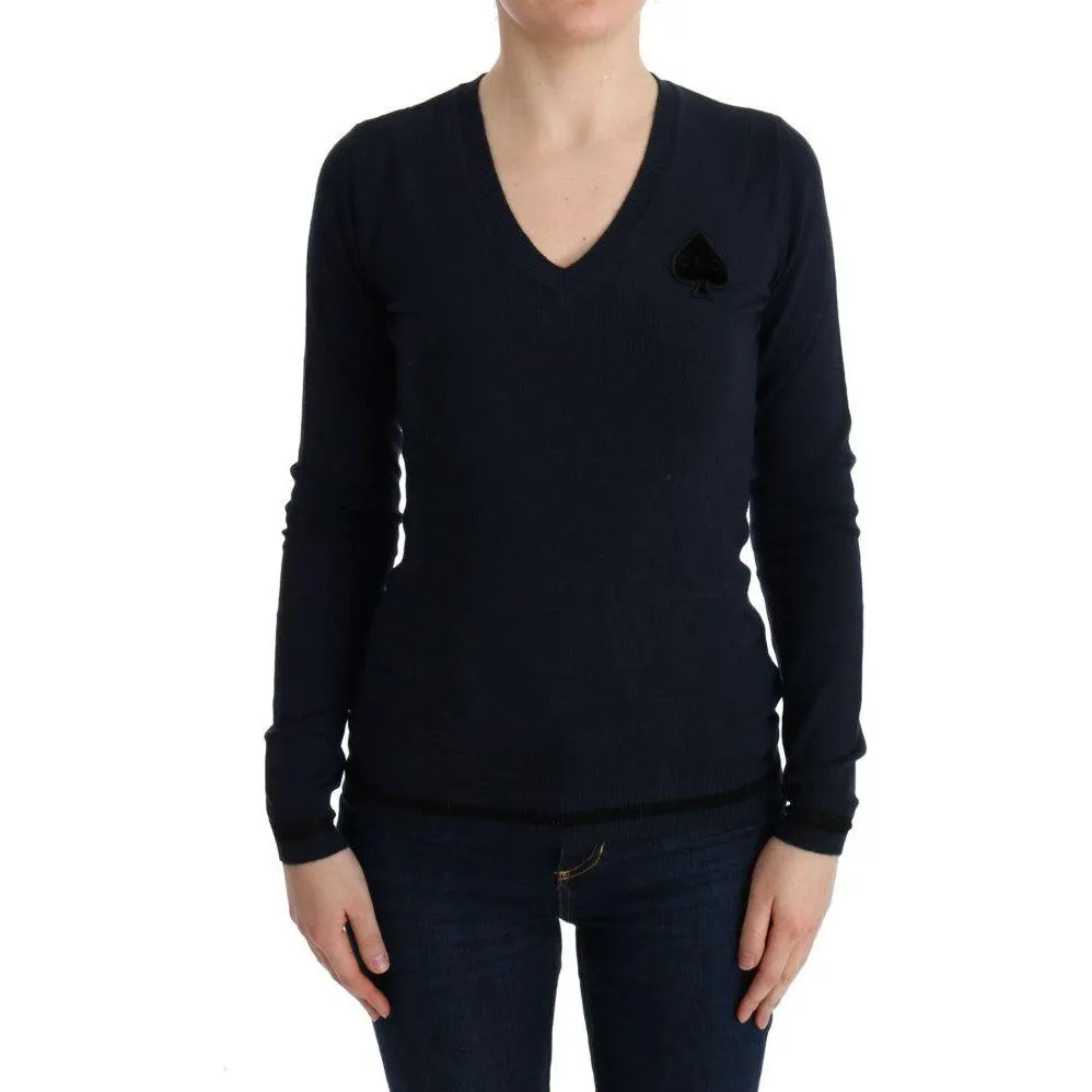 Costume National Elegant Blue V-Neck Sweater