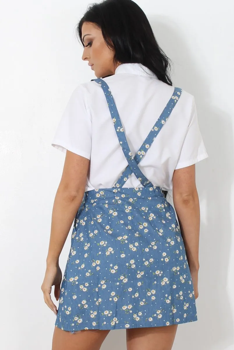 Dark Blue Floral Print Pinafore-Claudeen