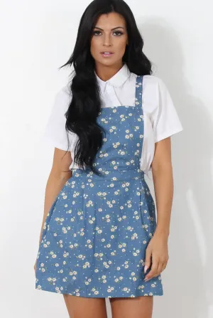 Dark Blue Floral Print Pinafore-Claudeen