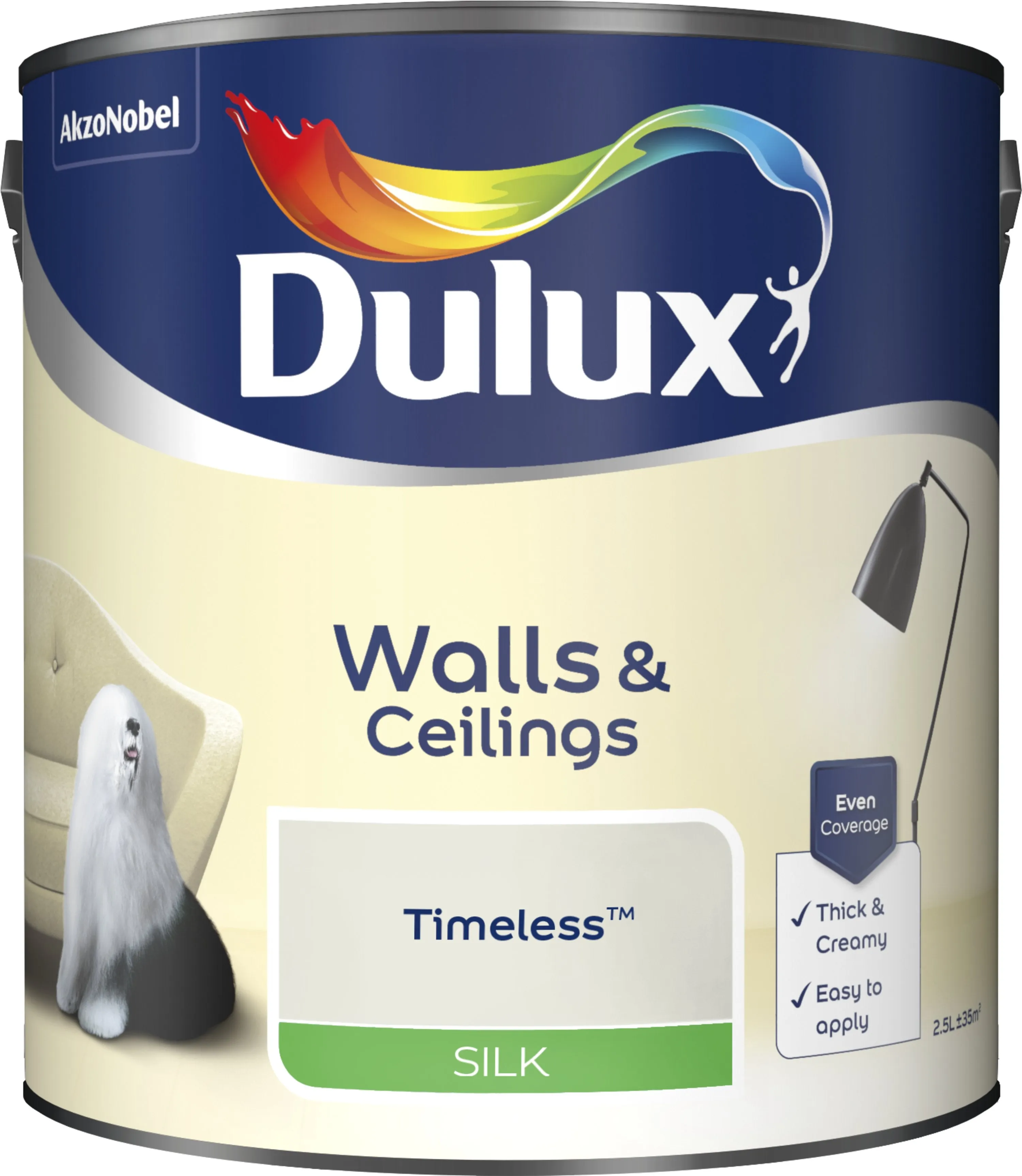 Dulux Silk Emulsion Paint For Walls And Ceilings - Timeless 2.5L