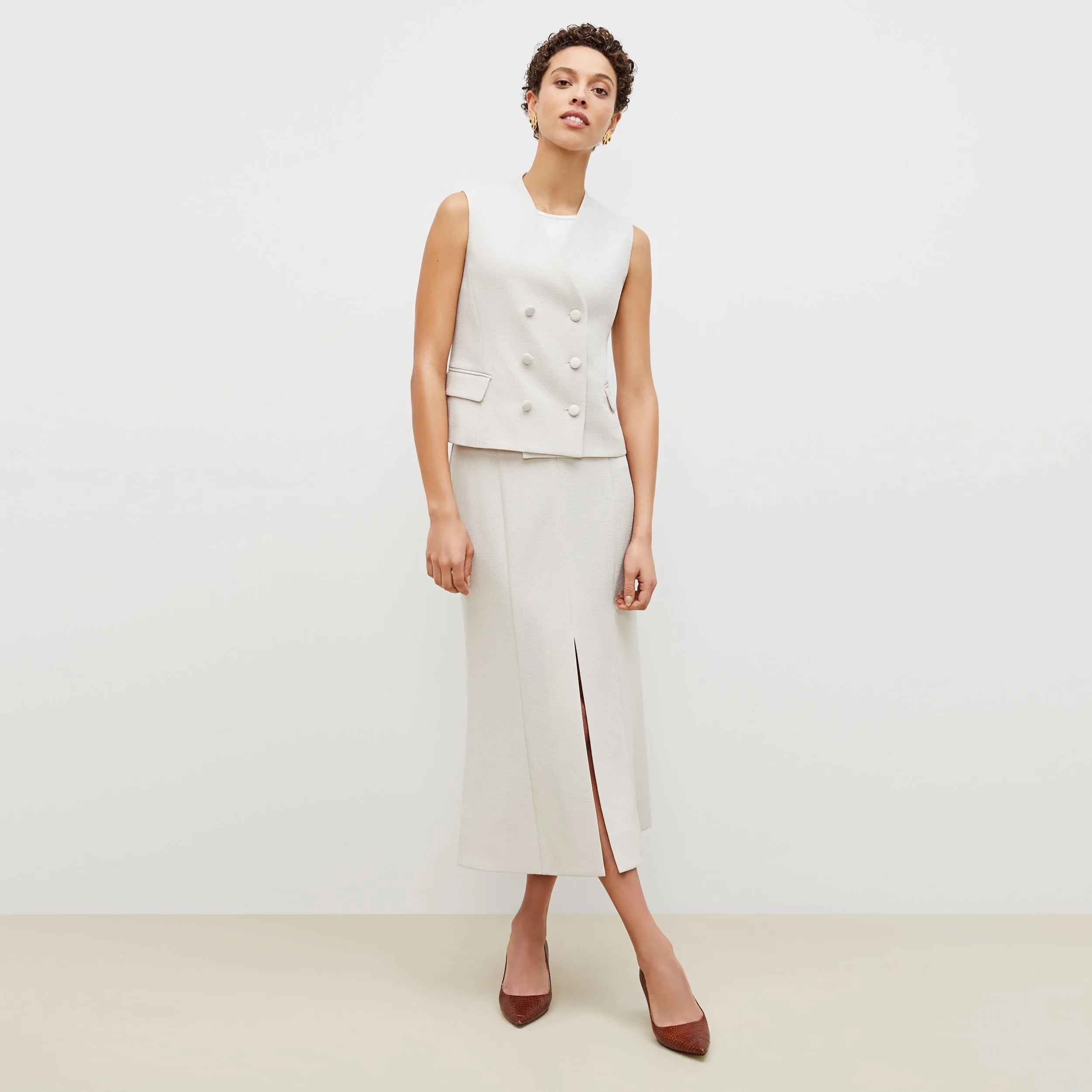 Eva Skirt - Textured Suiting :: Magnolia