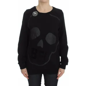 Exte Chic Skull Motif Crew-Neck Cotton Sweater