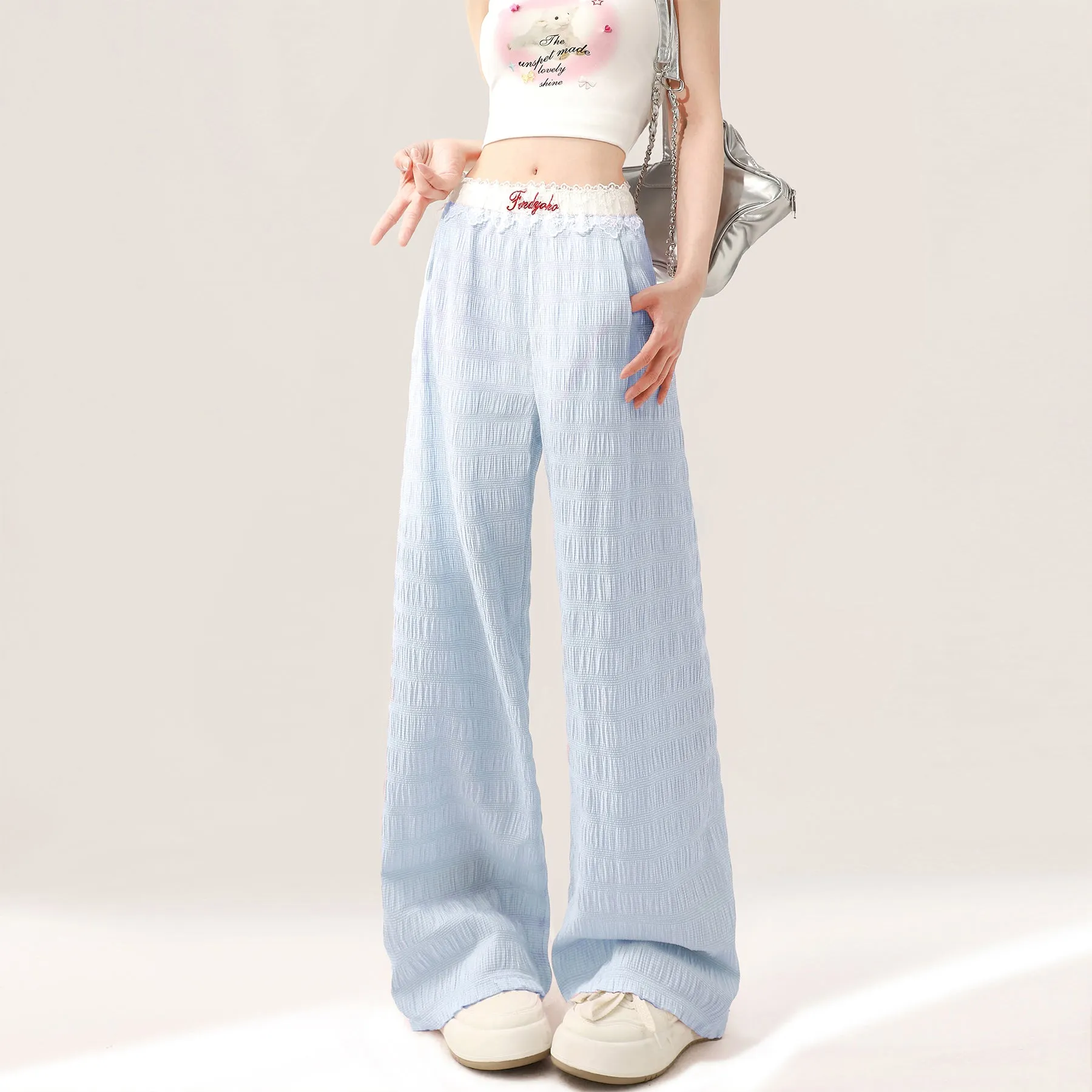 Faire Echo Flowy Lace Edge Casual Pants