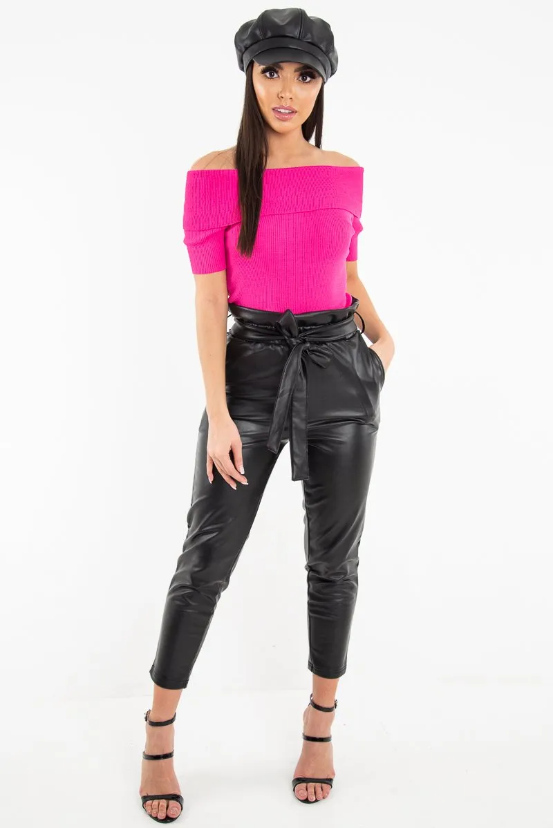 Fuchsia Rib Knit Bardot Top - Gloria