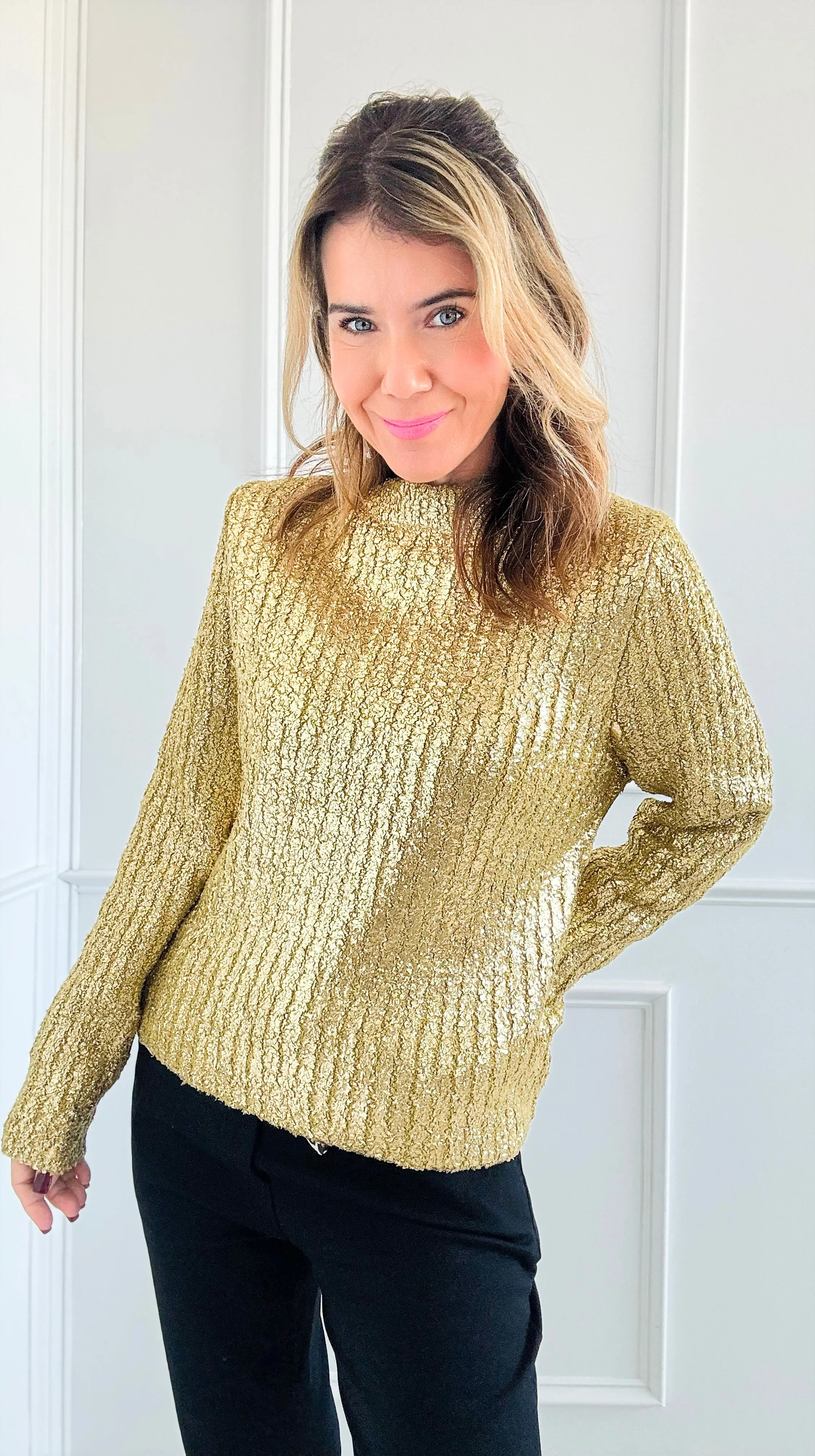 Gold Metallic Ribbed Sweater