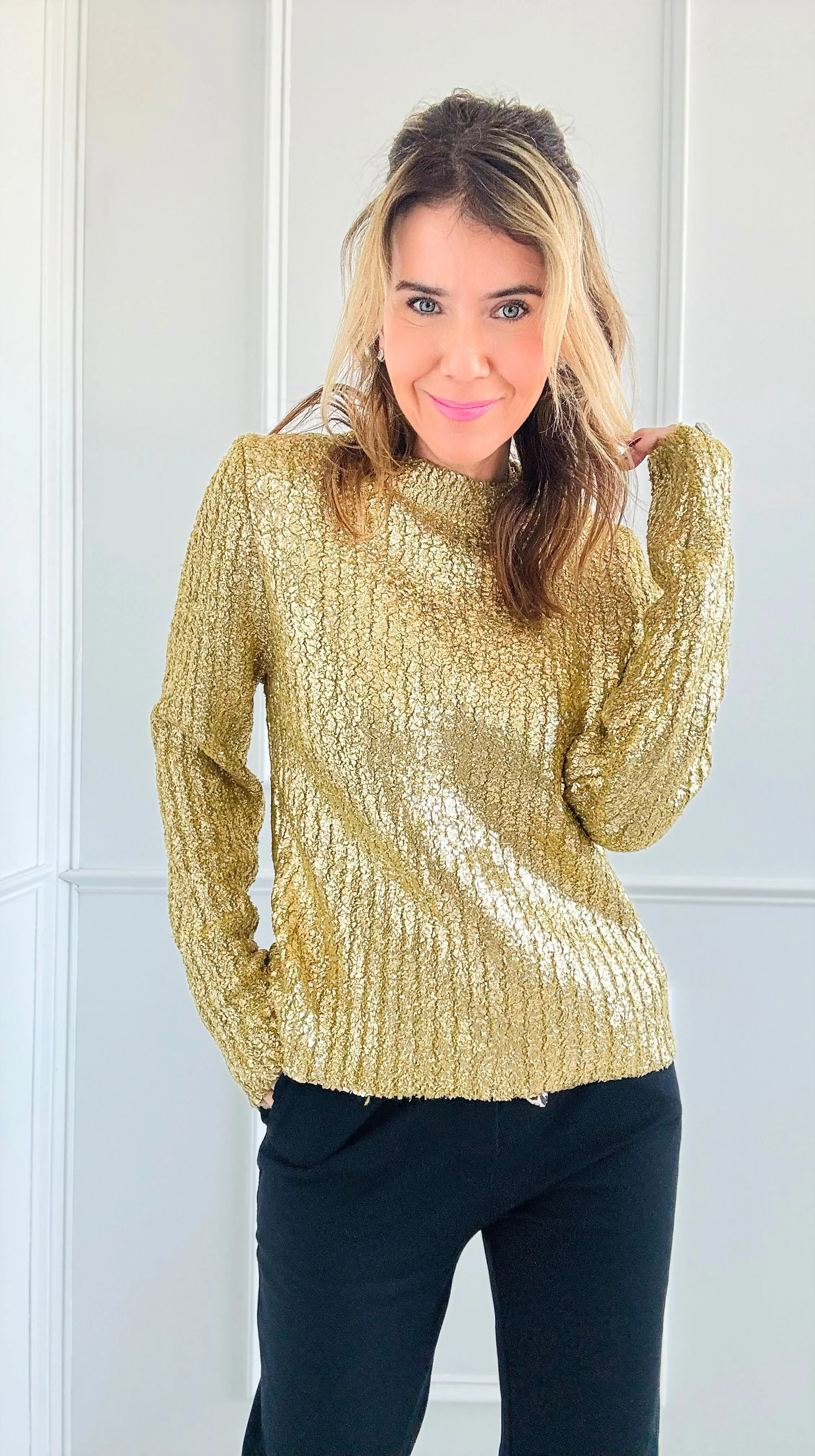 Gold Metallic Ribbed Sweater