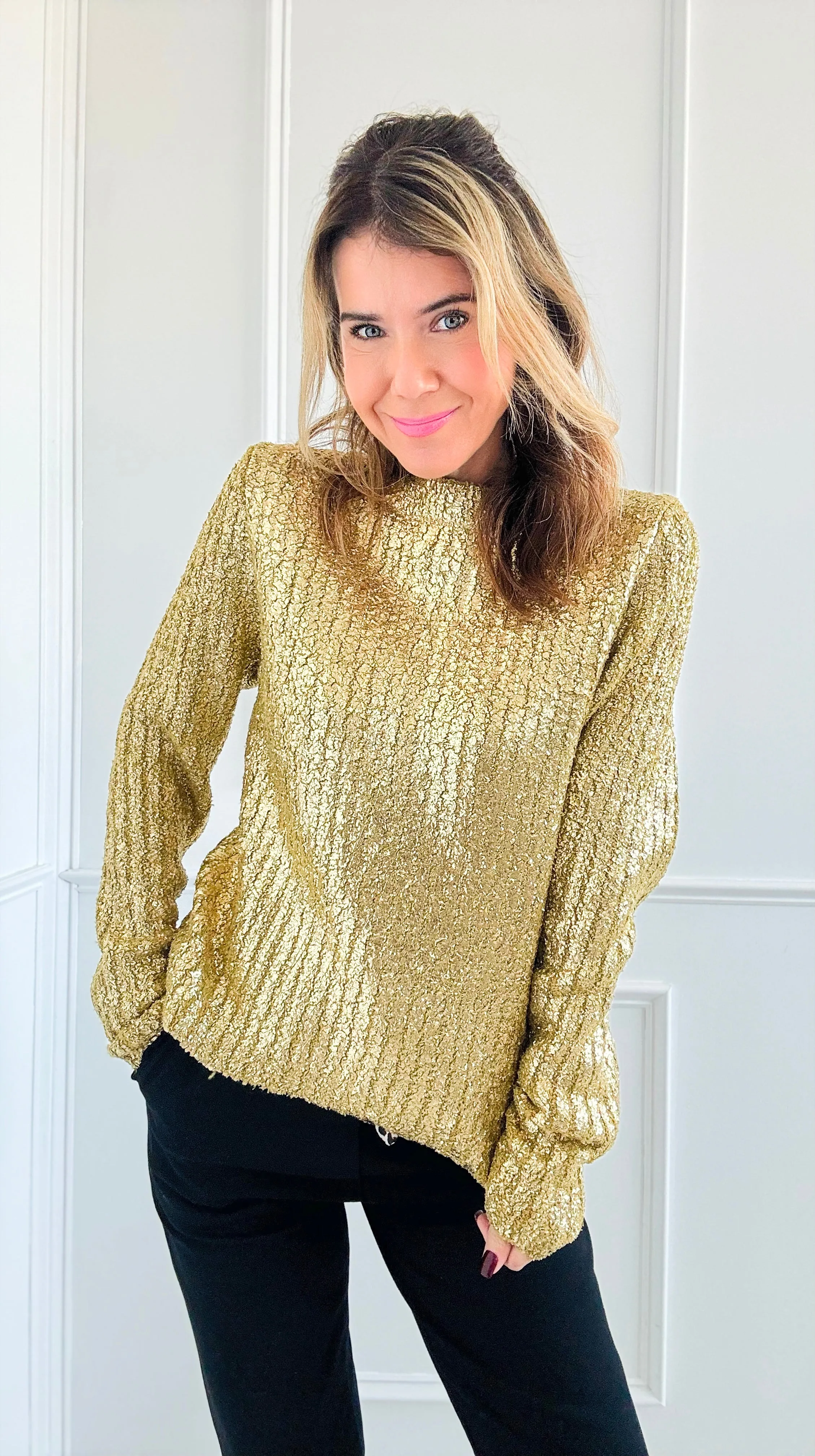 Gold Metallic Ribbed Sweater