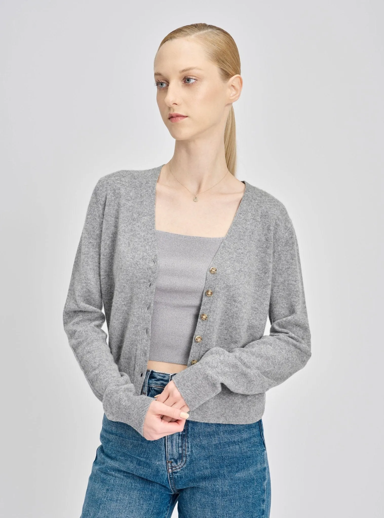 GRACE superfine cashmere cardigan (Grey)