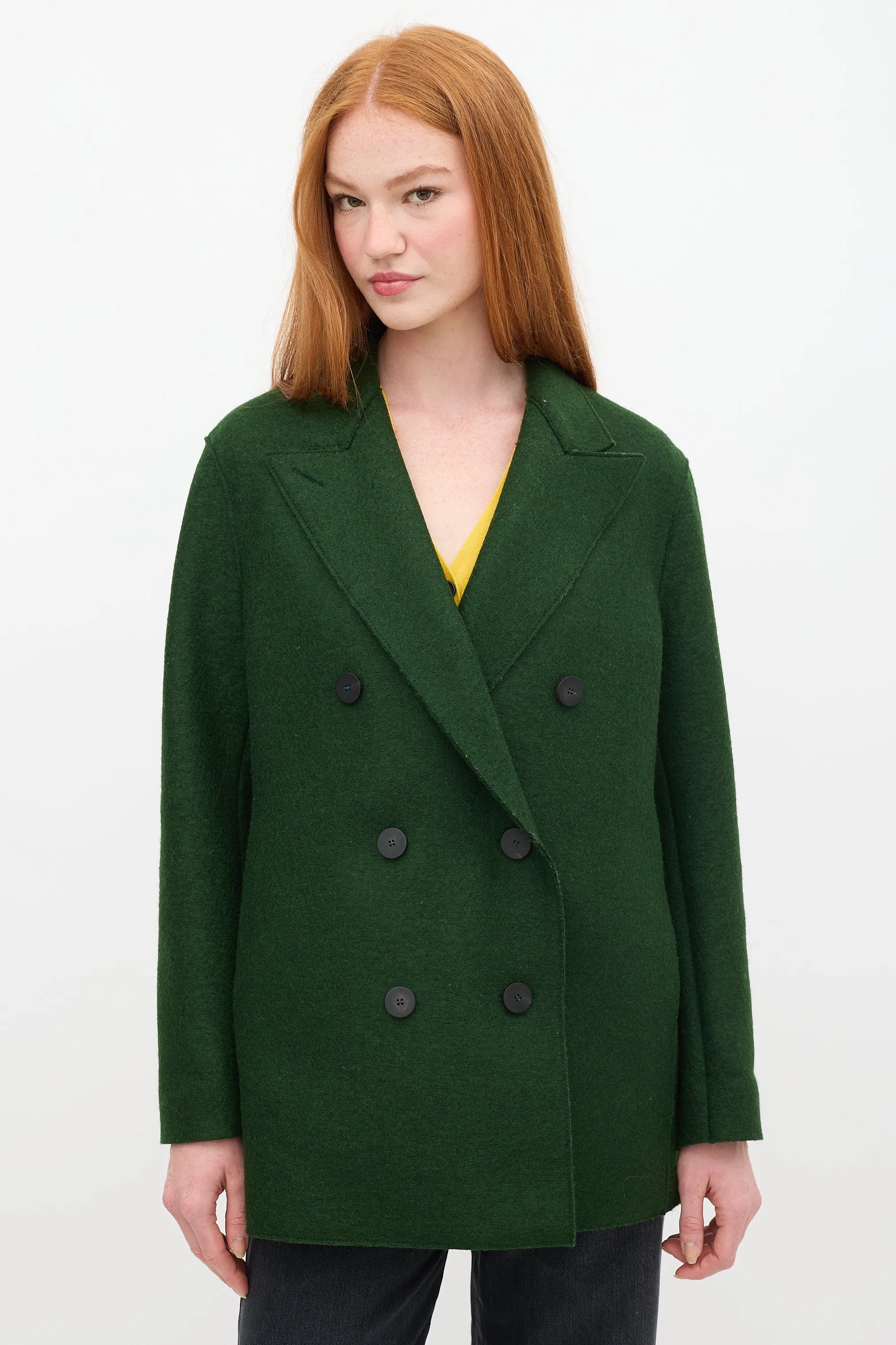 Green Pressed Wool Long Pea Coat