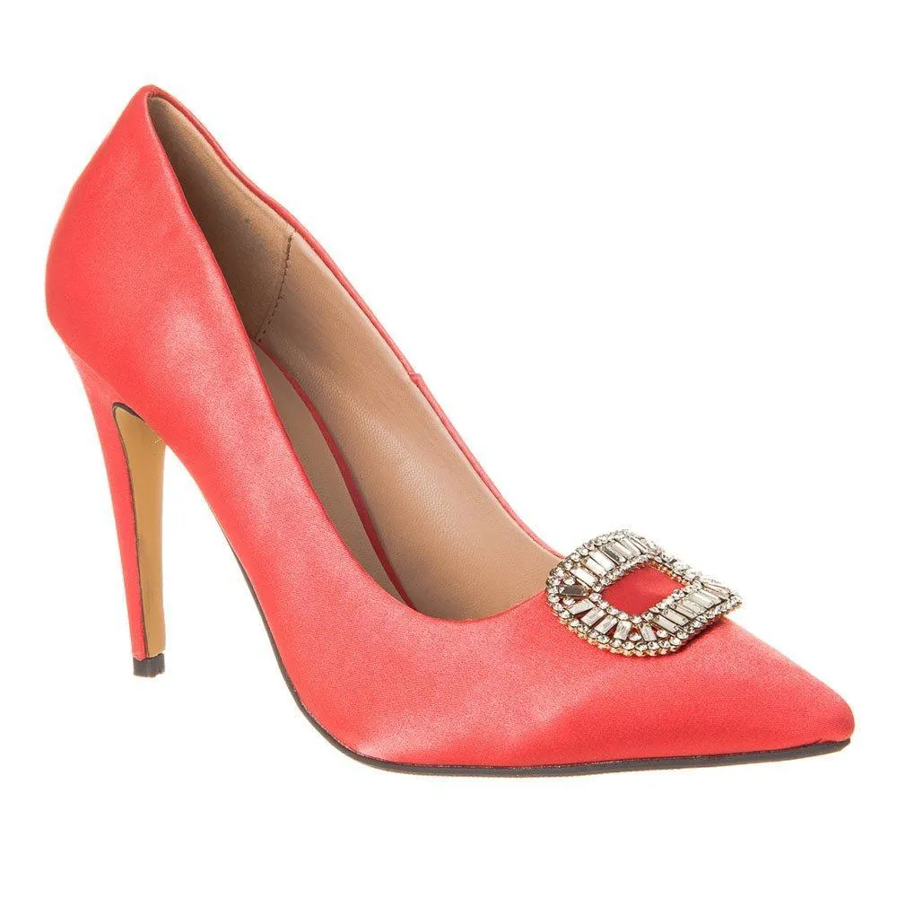 High Stiletto Heel Pointed-Toe Satin Court Shoe