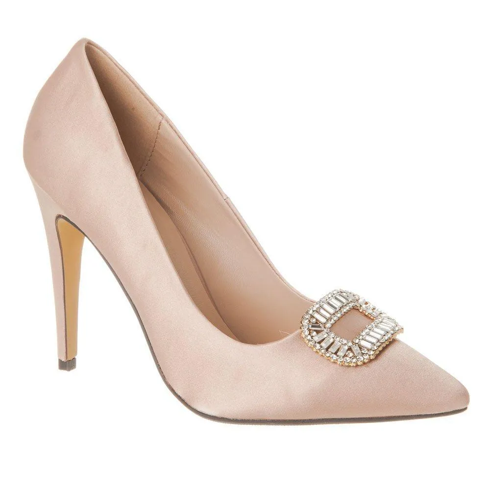 High Stiletto Heel Pointed-Toe Satin Court Shoe