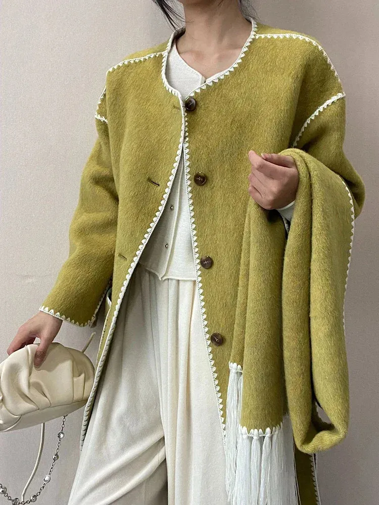 Hit Elegant Patchwork Casual Loose Long Spliced Single Coat