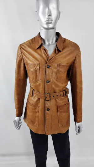 Hornes Vintage Mens Brown Leather Distressed Jacket, 1970s