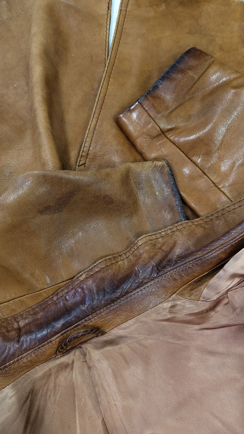 Hornes Vintage Mens Brown Leather Distressed Jacket, 1970s