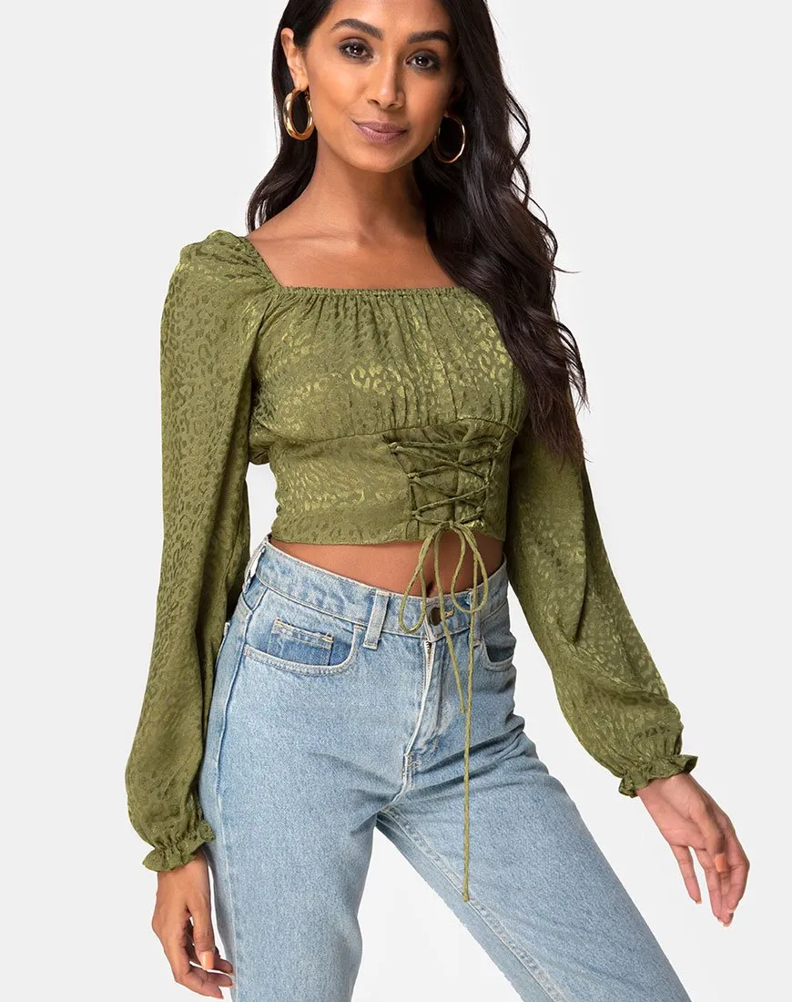 Iris Crop Top in Satin Cheetah Khaki