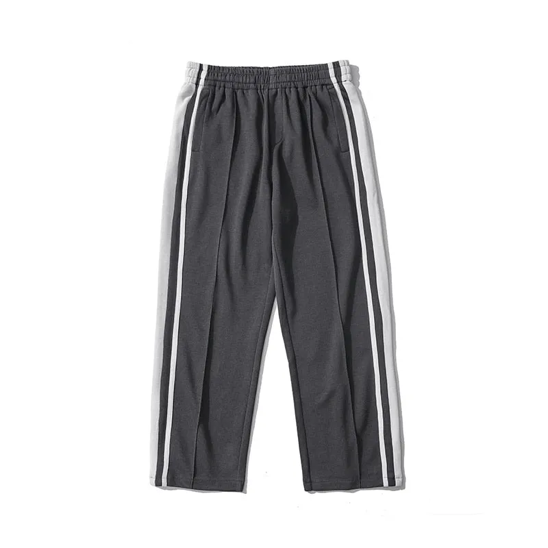 Korean Clothes Joggers Basketball Pants Punk Mens Clothing Loose Stripe Trousers