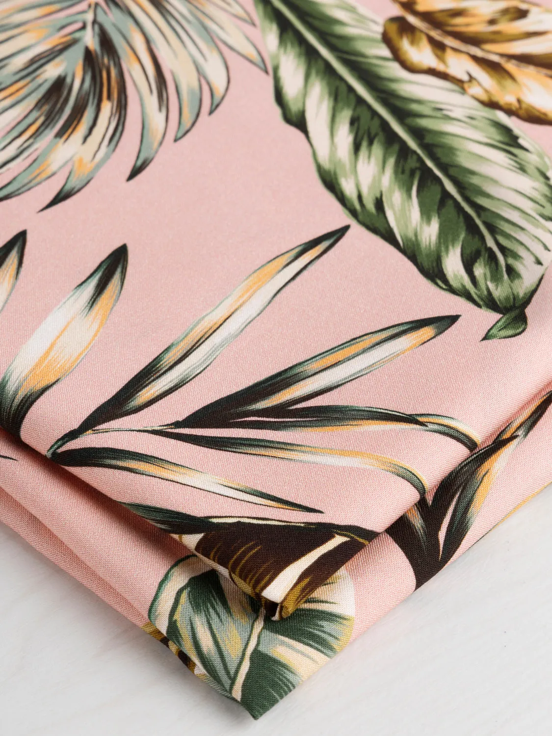 Large Tropical Leaf Print Viscose - Pink   Green