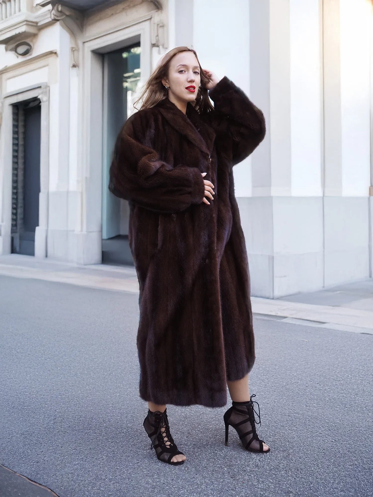 Mahogany Lunaraine Canadian Mink Fur Coat L/XL