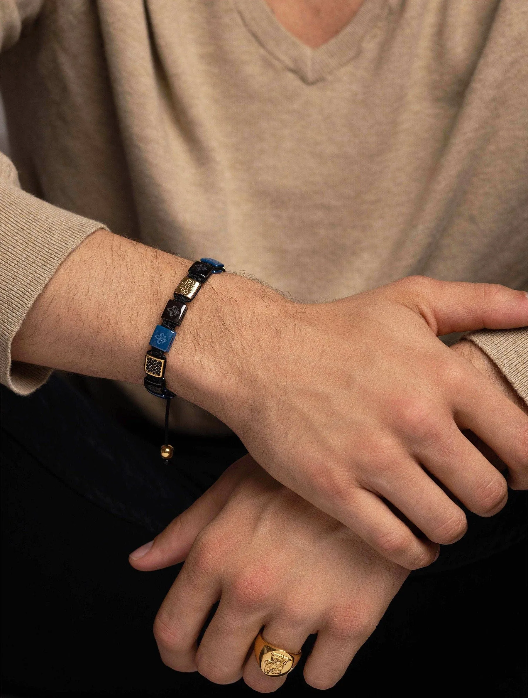 Men's Ceramic Flatbead Bracelet in Black, Blue, Red and Gold