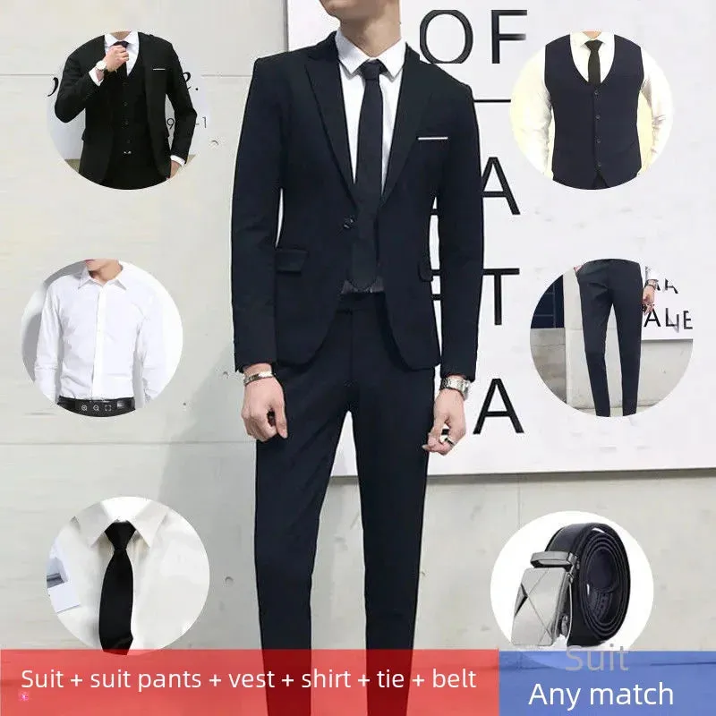 Men's Three-piece Suit Casual Slim Fit Western-style Business Attire Korean Version Youth Student Style Smooth Sihouette