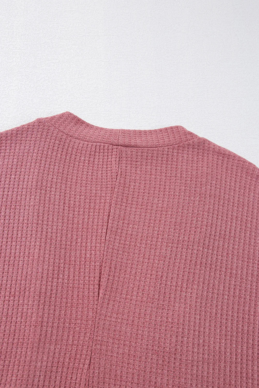 Mineral Red Solid Color Waffle Knit Cardigan with Pocket