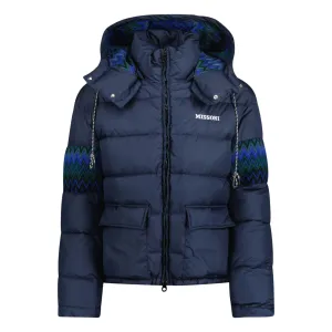 Missoni Hooded Down Jacket Zig Zag Navy