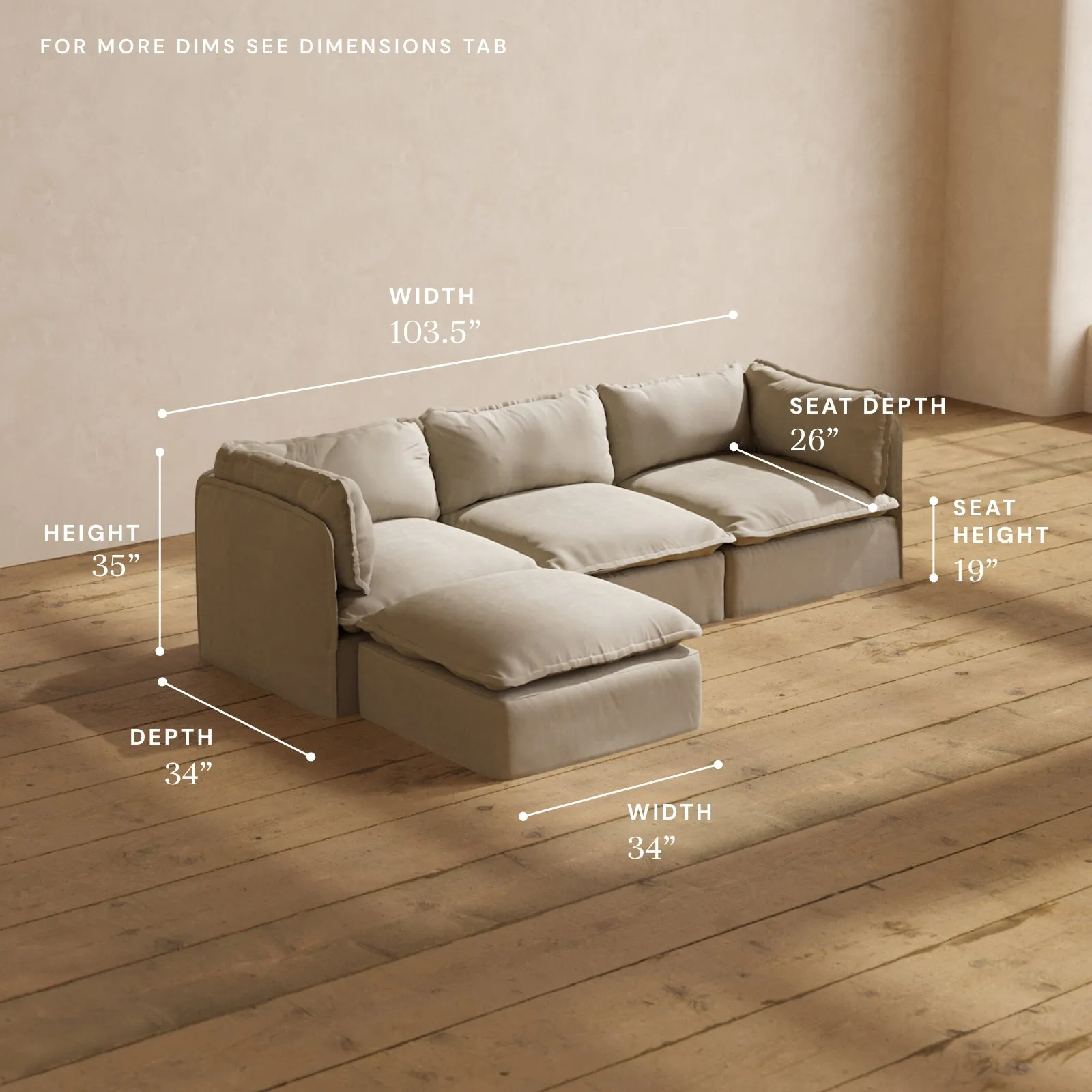 Modular Performance 3-Seater Sectional in Dune | Relaxed Blend