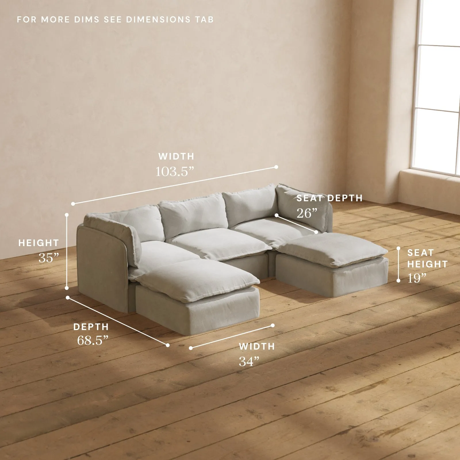 Modular Performance 3-Seater U-Sectional in Cloud | Relaxed Blend