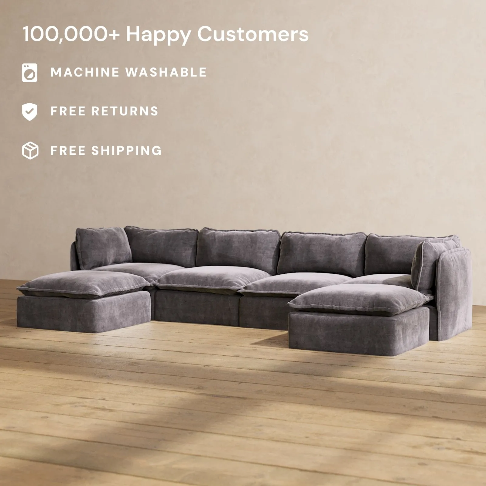 Modular Performance 4-Seater U-Sectional in Cinder | Relaxed Blend