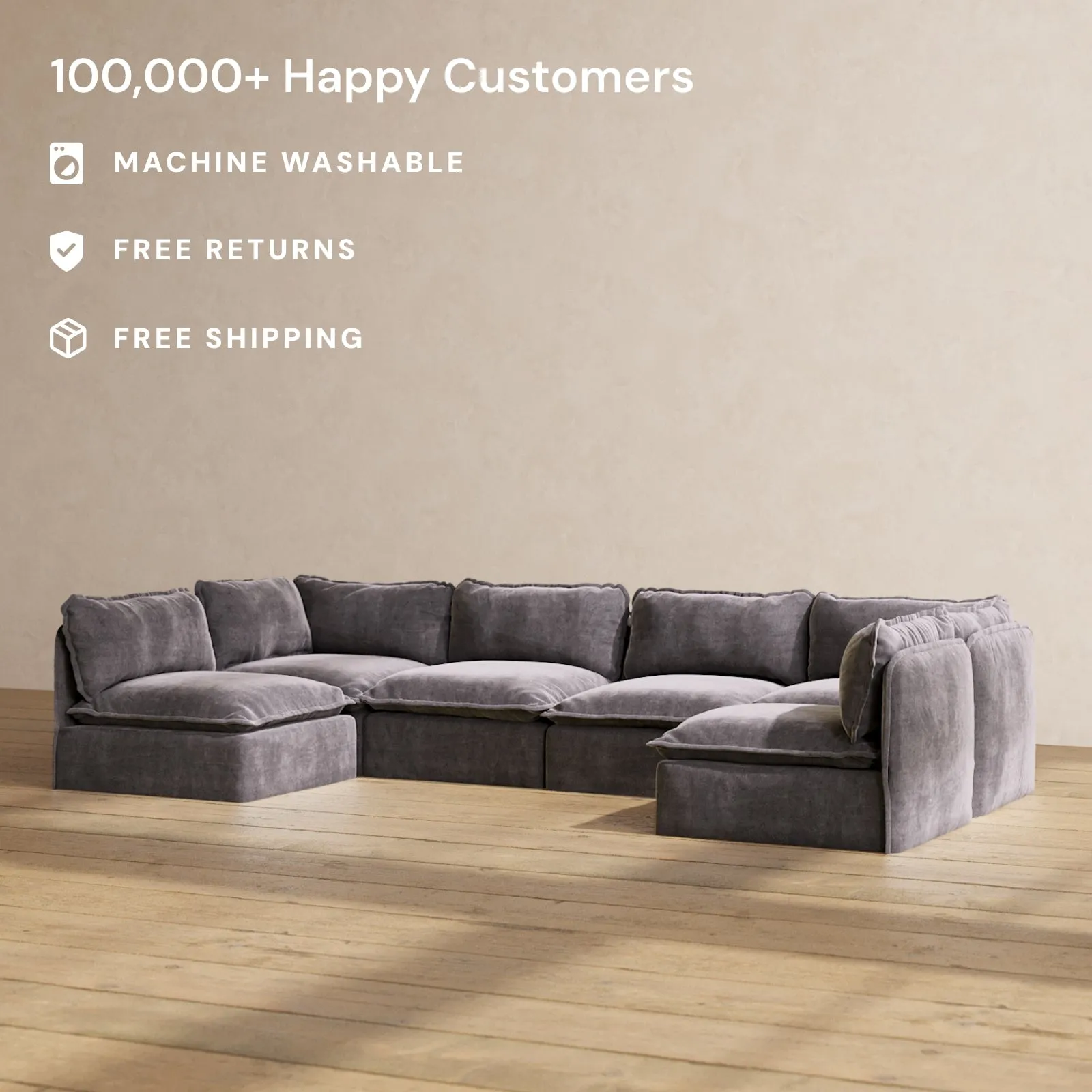 Modular Performance 6-Seater Open-Ends U-Sectional in Cinder | Relaxed Blend