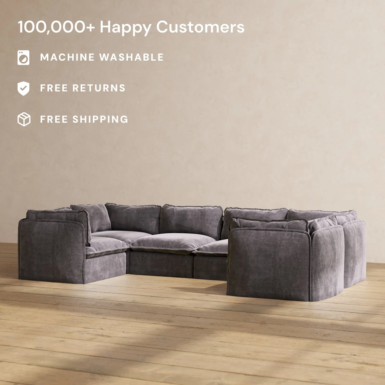 Modular Performance 6-Seater U-Sectional in Cinder | Relaxed Blend