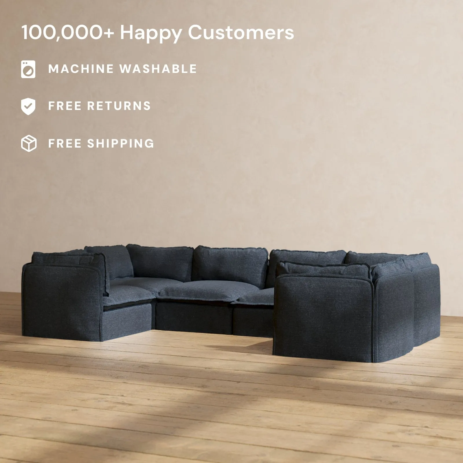 Modular Performance 6-Seater U-Sectional in Indigo | Relaxed Blend