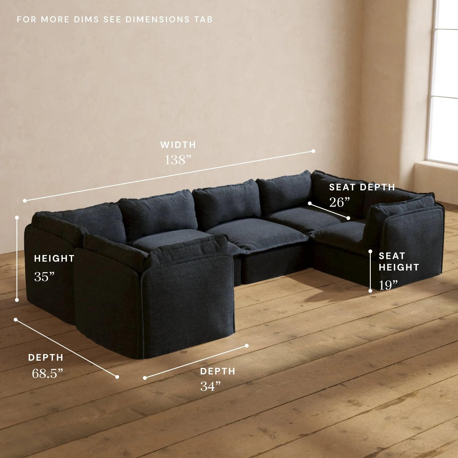 Modular Performance 6-Seater U-Sectional in Indigo | Relaxed Blend