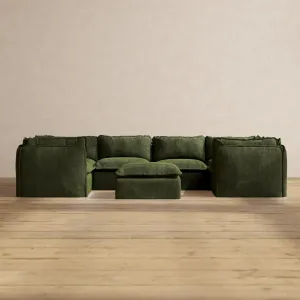 Modular Performance 6-Seater U-Sectional   Ottoman in Olive | Relaxed Blend